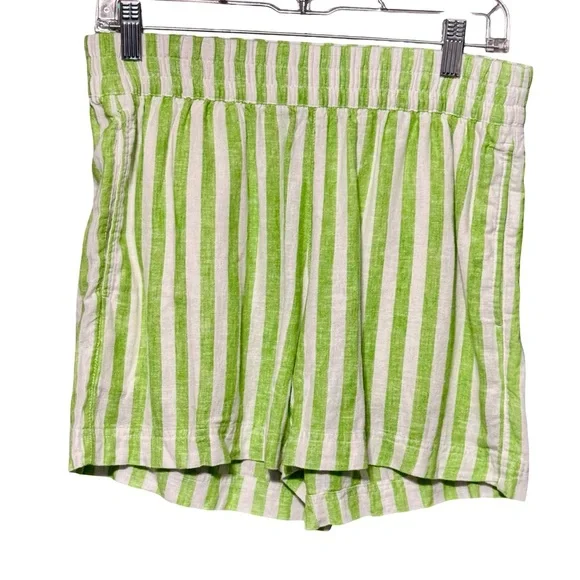 Old Navy Linen Blend Green White Striped Casual Lagenlook Pull On Shorts - Picture 4 of 12